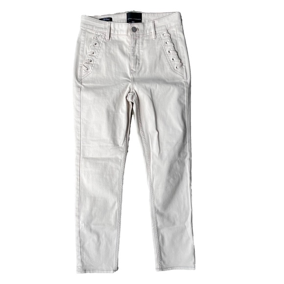 High-Rise Grommet Slim Crop Jean Pants Bone Size 0 WHBM-White House Black Market - Picture 2 of 13
